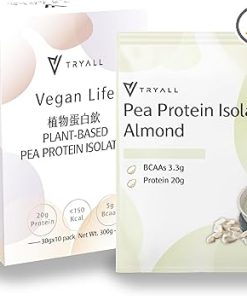 TRYALL Plant Based Pea Protein Powder Isolate (20g of Protein) Travel Sachets (Almond Milk- 10 Packs)