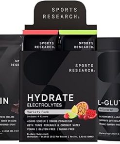 Sports Research Multi Flavor Hydrate Electrolytes Packets- Dutch Chocolate Flavored Whey Protein Isolate Powder and Unflavored L-Glutamine