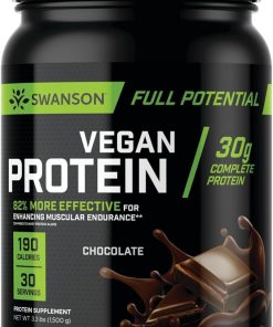 Swanson Full Potential Vegan Protein – Chocolate Flavor- Whole Vegan Protein Powder for Muscle Building and Recovery – 30 g