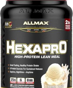 ALLMAX HEXAPRO- French Vanilla – 2 lb – 25 Grams of Protein Per Serving – 8-Hour Sustained Release – Zero Sugar – 21 Servings
