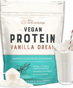 Live Conscious Vegan Pea Protein Powder – Vanilla Dream Flavor | Plant-Based Vegan Protein Blend – Pea- Brown Rice