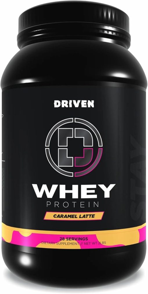 Driven WHEY- Grass Fed Whey Protein Powder: Delicious- Clean Protein Shake- Improve Muscle Recovery with 23 Grams of Protein with Added BCAA and Digestive Enzymes (2 lb