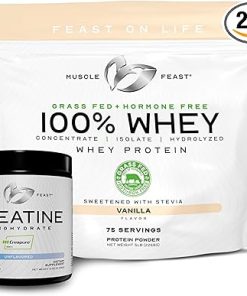 Muscle Feast 100% Whey + Creatine Bundle: (1) 100% Whey Protein (Vanilla- 5lb) + (1) Creatine Powder (Unflavored