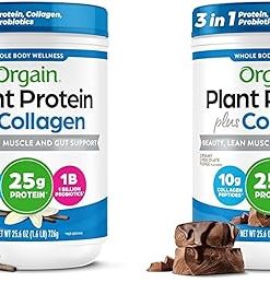 Orgain Protein Powder + Collagen- Vanilla Bean & Creamy Chocolate Fudge – 25g Protein
