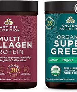 Ancient Nutrition Organic SuperGreens Powder- 25 Servings + Multi Collagen Protein Powder