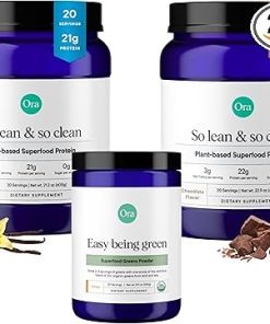 Ora Organic Vegan Protein Powder Chocolate- Vanila & Greens Powder Bundle: 22g Plant Based