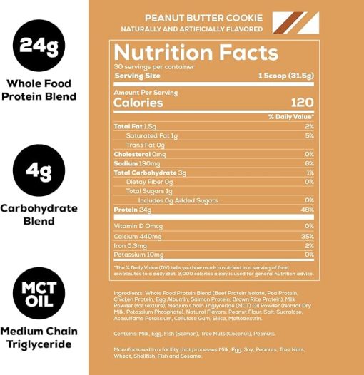 REDCON1 MRE Lite Whole Food Protein Powder- Peanut Butter Cookie - Low Carb & Whey Free Meal Replacement with Animal Protein Blends - Easy to Digest Supplement Made with MCT Oils (30 Servings) - Image 2