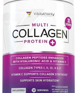 Multi Collagen Peptides Powder for Women and Men – Instant Dissolving Grass Fed Hydrolyzed Drink Mix for Beautiful Hair Skin and Nails with Hyaluronic Acid and Vitamin C | Unflavored 30 Servings