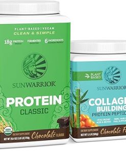 Sunwarrior Classic Vegan Protein Powder | Plant-Based 30 Servings- Chocolate & Collagen Building Powder Hyaluronic Acid | 20 Servings
