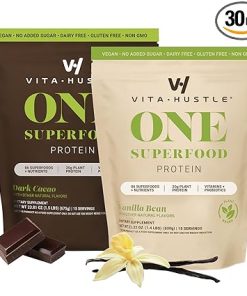 VitaHustle 2 Bags ONE Superfood Protein + Greens Vanilla/Chocolate | 20g Plant Based Protein + Greens with Probiotics- Adaptogens – 2 Pack (Chocolate/Vanilla 15 Servings