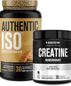 Jacked Factory Authentic ISO Grass Fed Whey Protein Isolate Powder – Low Carb- Non-GMO Muscle Building Protein (30 Servings Vanilla Oatmeal Cookie) Creatine Monohydrate Powder (30 Servings)