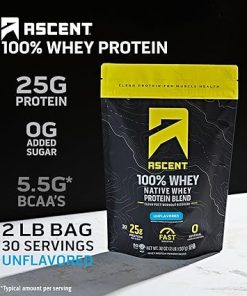 Ascent 100% Whey Protein Powder- Unflavored 2 lb & Hydration + Energy Electrolytes 2