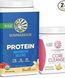 Sunwarrior WarriorBlend Vanilla Plant-Based Protein 30 Servings & Core Cleanser Prebiotic Fiber Detox Pineapple Vanilla Flavored 30 Servings