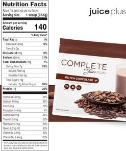 Complete by JuicePlus+ Dutch Chocolate Shakes – Plant-Based Nutrition – Whole Food Based Shake Powder with Protein- Fiber & Prebiotics – 30 Servings (2 Pouches 2