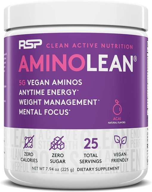 RSP NUTRITION Vegan AminoLean Pre Workout Energy (Acai 25 Servings) with TrueFit Protein Powder (Vanilla 2 LB) - Image 2