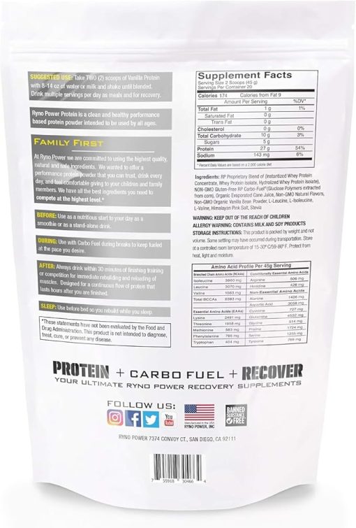 Ryno Power All Natural Whey Protein 2lb (20 Servings) 'Vanilla' - 100% Whey Protein Blend & No Fillers - Image 2