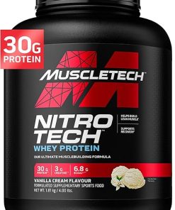 Muscletech Whey Protein Powder (Vanilla Cream- 4 Pound) – Nitro-Tech Muscle Building Formula with Whey Protein Isolate & Peptides – 30g of Protein
