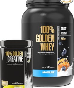 Maxler 100% Golden Whey (Blueberry Muffin 2 lb) & 100% Golden Creatine (Unflavored 10.6 oz)