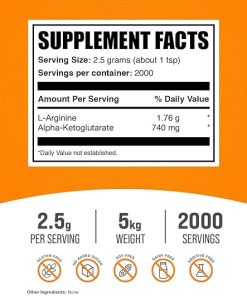BulkSupplements.com AAKG Powder – Arginine AKG Supplement-Nitric Oxide Supplement – Unflavored & Gluten Free 2