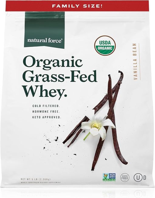 Natural Force Grass Fed Organic Whey Protein Powder Vanilla Flavor 5 lb Organic Clean Collagen Peptides Powder Unflavored- 10.7oz - Image 2