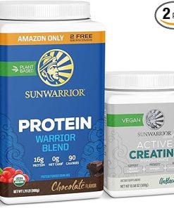 Sunwarrior Vegan Protein Powder | Plant Based Chocolate Flavored 30 Servings & Creatine Monohydrate Powder 60 Servings