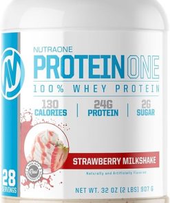 NutraOne ProteinOne Whey Protein Promote Recovery and Build Muscle with a Protein Shake Powder for Men & Women (Strawberry Milkshake- 2 LB)