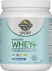 Garden of Life Sport Whey Plus Weight Management with Amino Energy – 20g of Grass Fed Protein Isolate for Women and Men – Vanilla Powder – with Capsimax- 2 Billion CFU Probiotics
