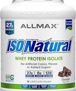 ALLMAX ISONATURAL Whey Protein Isolate- Chocolate – 5 lb – 27 Grams of Protein Per Scoop – Zero Fat & Sugar – 99% Lactose Free – with Prebiotics – No Artificial Flavors – Approx. 73 Servings