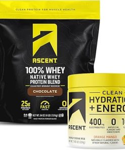 Ascent 100% Whey Protein Powder- Chocolate 4 lb & Hydration + Energy Electrolytes