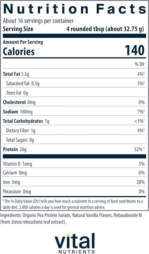 Vital Nutrients ProVeg Organic Pea Protein 524g | Vegan Pea Protein Powder | 23g Protein per Serving | Natural Vanilla Flavor | Gluten- Dairy - Image 2
