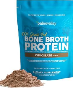 Paleovalley 100% Grass Fed Bone Broth Protein Powder – Chocolate – Rich in Collagen for Hair- Skin