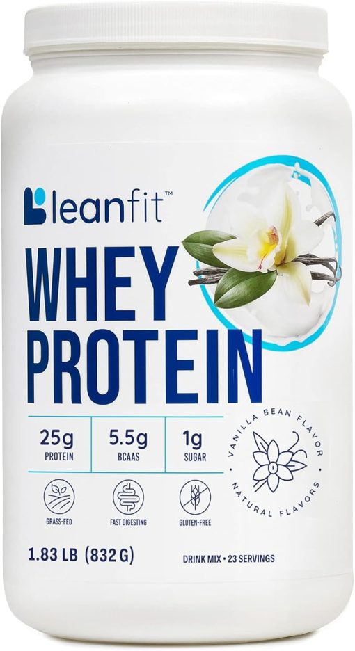 LeanFit WHEY Protein Natural Vanilla – 100% Whey Protein Powder- 24g Protein Per Serving – Grass-Fed