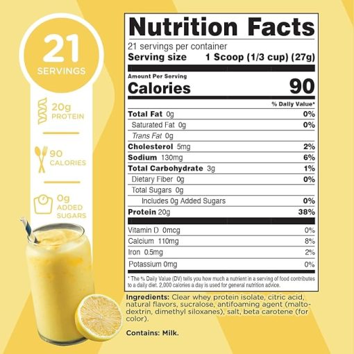 TransformHQ Clear Whey Protein Isolate (WPI) (Lemonade Flavored) 21 Servings - 20 Grams Protein Per Serving - Image 2