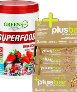 Greens+ Organic Reds Superfood Powder Soy/Dairy/Gluten Free with 12 Bars Plusbar Protein Natural Gluten Free Whey Protein Bar