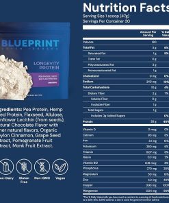 Blueprint Bryan Johnson Longevity Protein – 26G Plant Protein- Non Dairy – Grape Seed Extract – 7.5% Flavanols – Heavy Metal Tested – Vegan 2