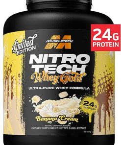 MuscleTech Whey Protein Powder (Banana Cream- 5LB) – Nitro-Tech Whey Protein Isolate Smoothie Mix for Lean Muscle & Fast Recovery – 24g of Whey Gold Protein for Women & Men – Gluten-Free