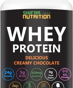 2 Lbs Halal Whey Protein Powder Creamy Chocolate. 24g Protein- 5g BCAAs & 420mg Glutamine. for Building Lean Muscles & Recovery. Sugar-Free