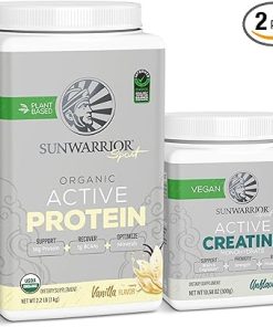 Sunwarrior Plant-Based Active Protein Powder | Vanilla Flavored 20 Servings & Creatine Monohydrate Powder | 60 Servings
