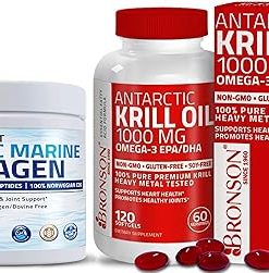 Marine Collagen Peptides Hydrolyzed Protein Powder + Antarctic Krill Oil 1000 mg with Omega-3s EPA DHA