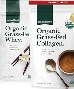 Natural Force Grass Fed Organic Whey Protein Powder Vanilla Flavor 16 oz Organic Clean Collagen Peptides Powder Unflavored- 32oz