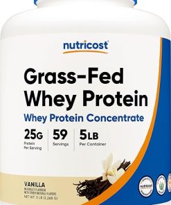 Nutricost Grass-Fed Whey Protein Concentrate (Vanilla) 5LBS – Undenatured- Non-GMO