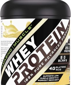 Amazing Muscle Whey Protein Isolate & Concentrate Powder | Vanilla Flavor | 25 G Protein per Serving | 70 Servings | Non-GMO | Gluten