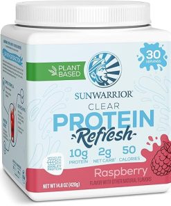 Clear Protein Powder Plant-Based Protein Water Mix- Vegan Protein and Refreshing Hydration Powder Additive | 10g Protein Per Serving | Raspberry Flavored | 420g Tub 30 Servings | Clear Protein Refresh