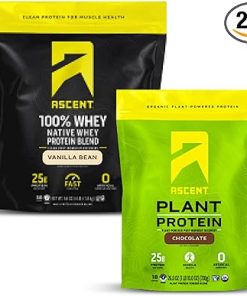 Ascent Whey + Plant Protein Powder – Vanilla Bean 4 lb & Chocolate 18 Servings