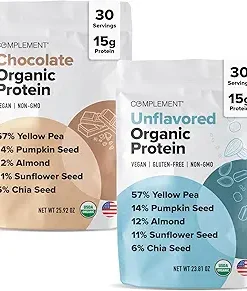 Complement Organic Vegan Protein Powder Bundle – Unflavored & Chocolate (30 Servings Each) | Low Carb- Low Calorie