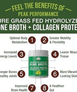 Peak Performance Hydrolyzed Bone Broth and Collagen Unflavored Protein Peptides Powder Contains All Collagen Types: 1- 2 2