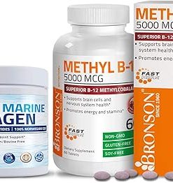 Marine Collagen Peptides Hydrolyzed Protein Powder + Methyl B12 5000 mcg Vitamin B12 Methylcobalamin