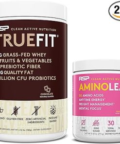 RSP NUTRITION AminoLean Pre Workout Energy (Pink Lemonade 30 Servings) with TrueFit Protein Powder (Chocolate 2 LB)