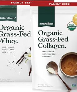 Natural Force Grass Fed Organic Whey Protein Powder Vanilla Flavor 5 lb Organic Clean Collagen Peptides Powder Unflavored- 32oz