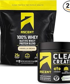 Ascent 100% Whey Protein Powder- Vanilla Bean 4 lb & Creatine Monohydrate Powder